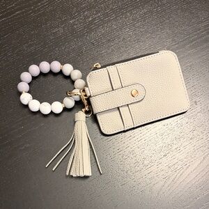 Grey Wallet Card Holder Wristlet with Detachable Tassel and Silicone Beads